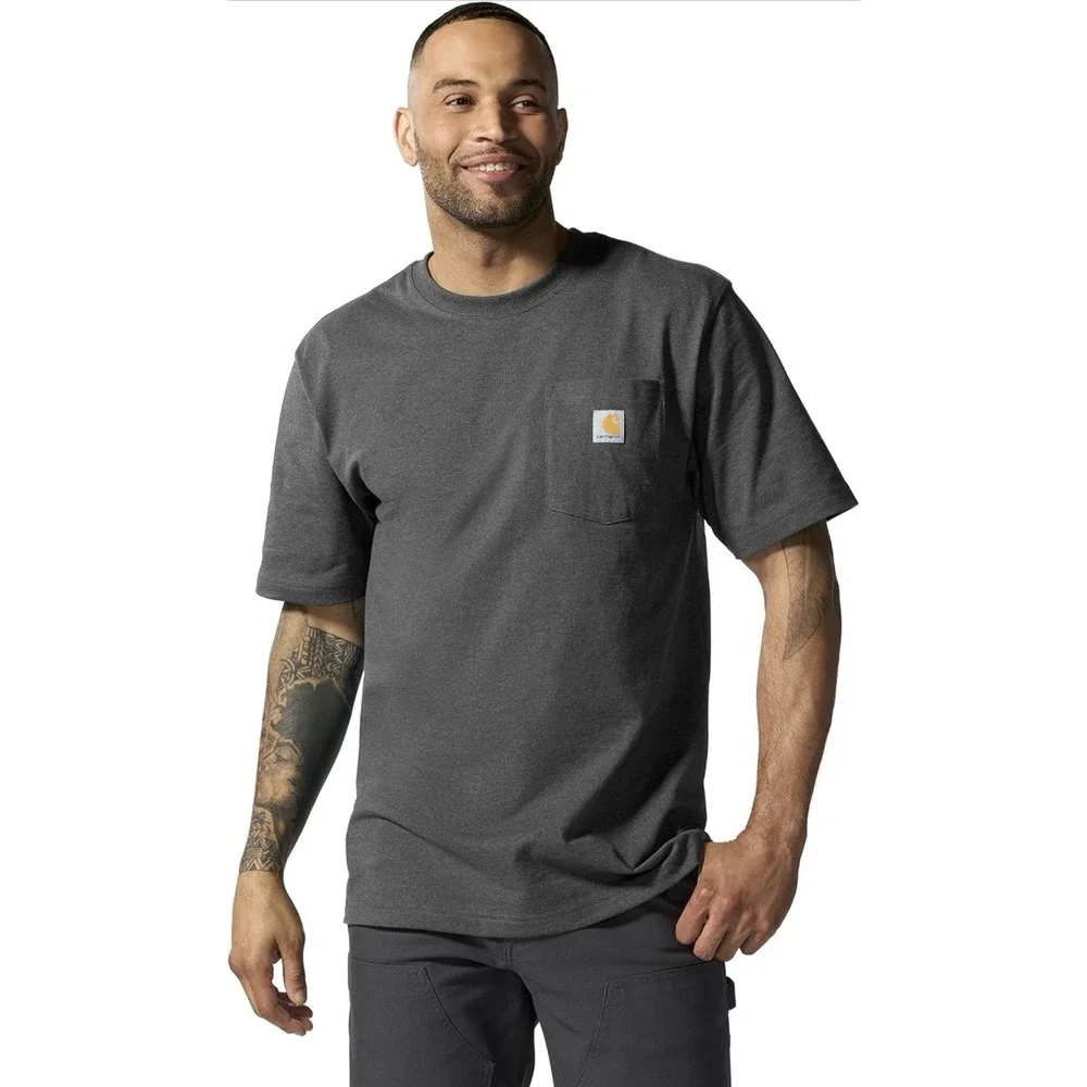 Carhartt Mens S Navy Dark Gray K87 Loose Fit Short Sleeve Pocket T Shirt Size S